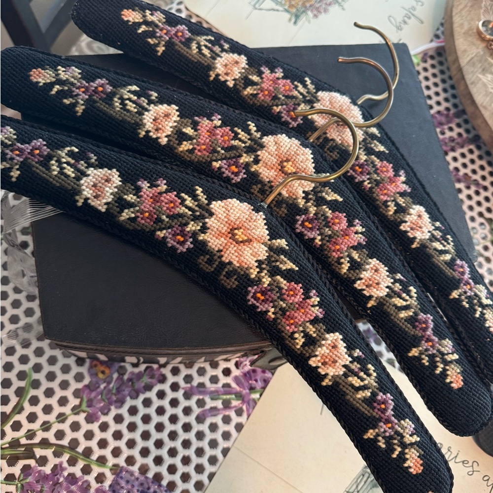 Vintage set of three small stitch, embroidered hangers